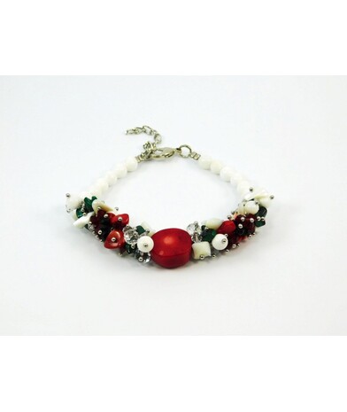 Exclusive bracelet "Lily", Coral, Agate, Malachite, Czech glass