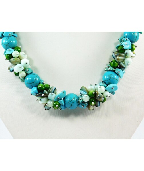 Exclusive pearl, turquoise necklace														