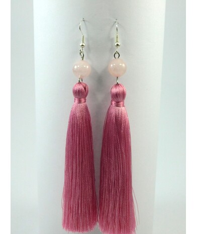 Exclusive rose quartz tassel earrings