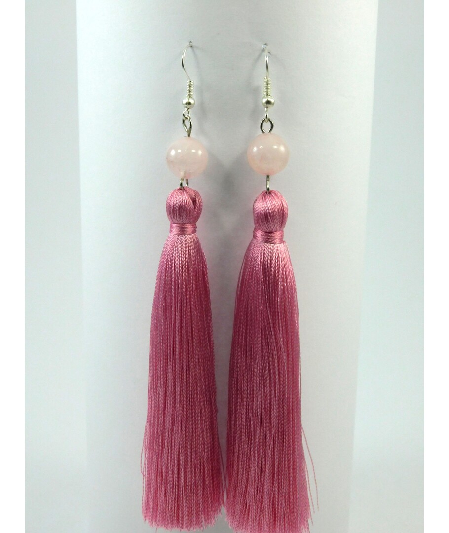 Exclusive rose quartz tassel earrings