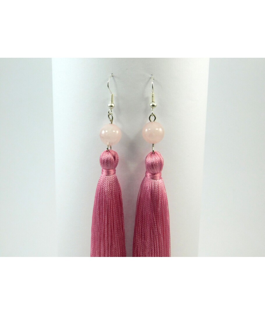 Exclusive rose quartz tassel earrings