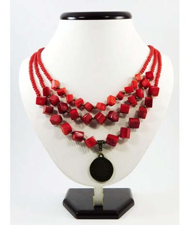 Exclusive necklace "Coin Bells" Coral