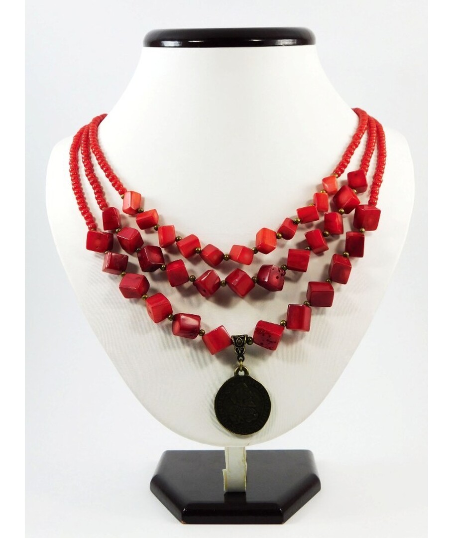 Exclusive necklace "Coin Bells" Coral