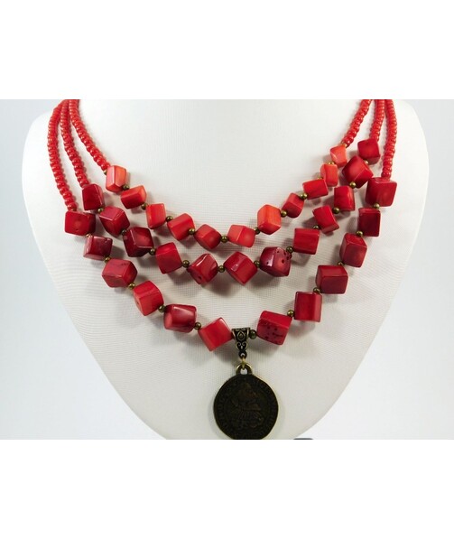 Exclusive necklace "Coin Bells" Coral