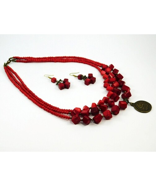 Exclusive necklace "Coin Bells" Coral