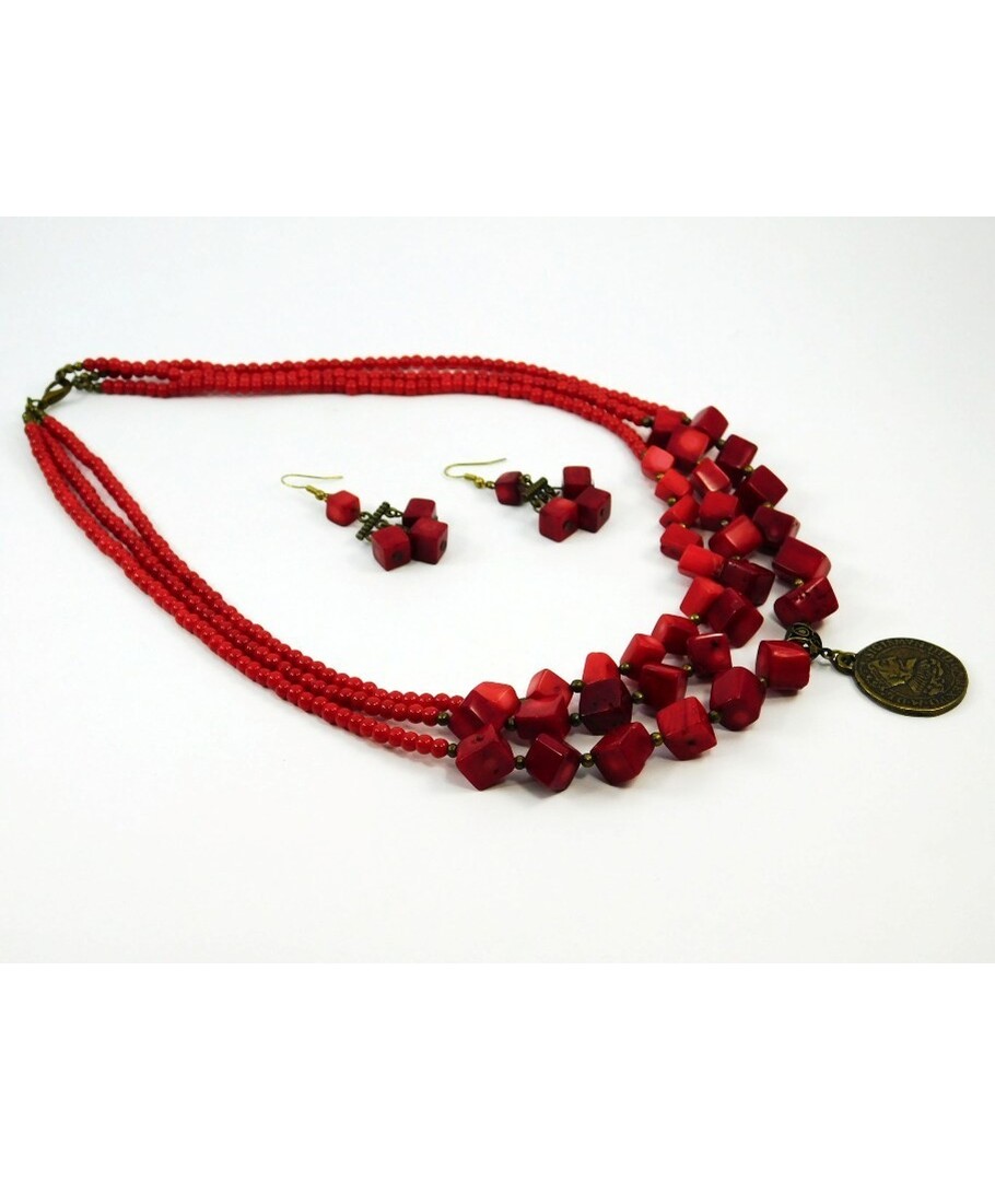 Exclusive necklace "Coin Bells" Coral