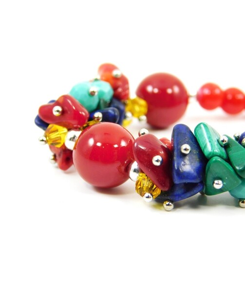 Exclusive bracelet "Colors of the Carpathians" Coral, lapis lazuli, malachite