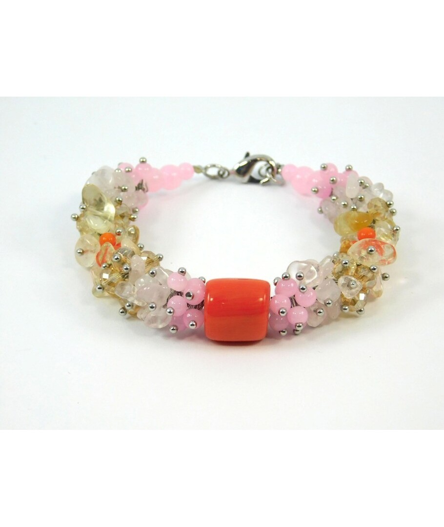 Exclusive bracelet, Coral, Citrine, Rose quartz