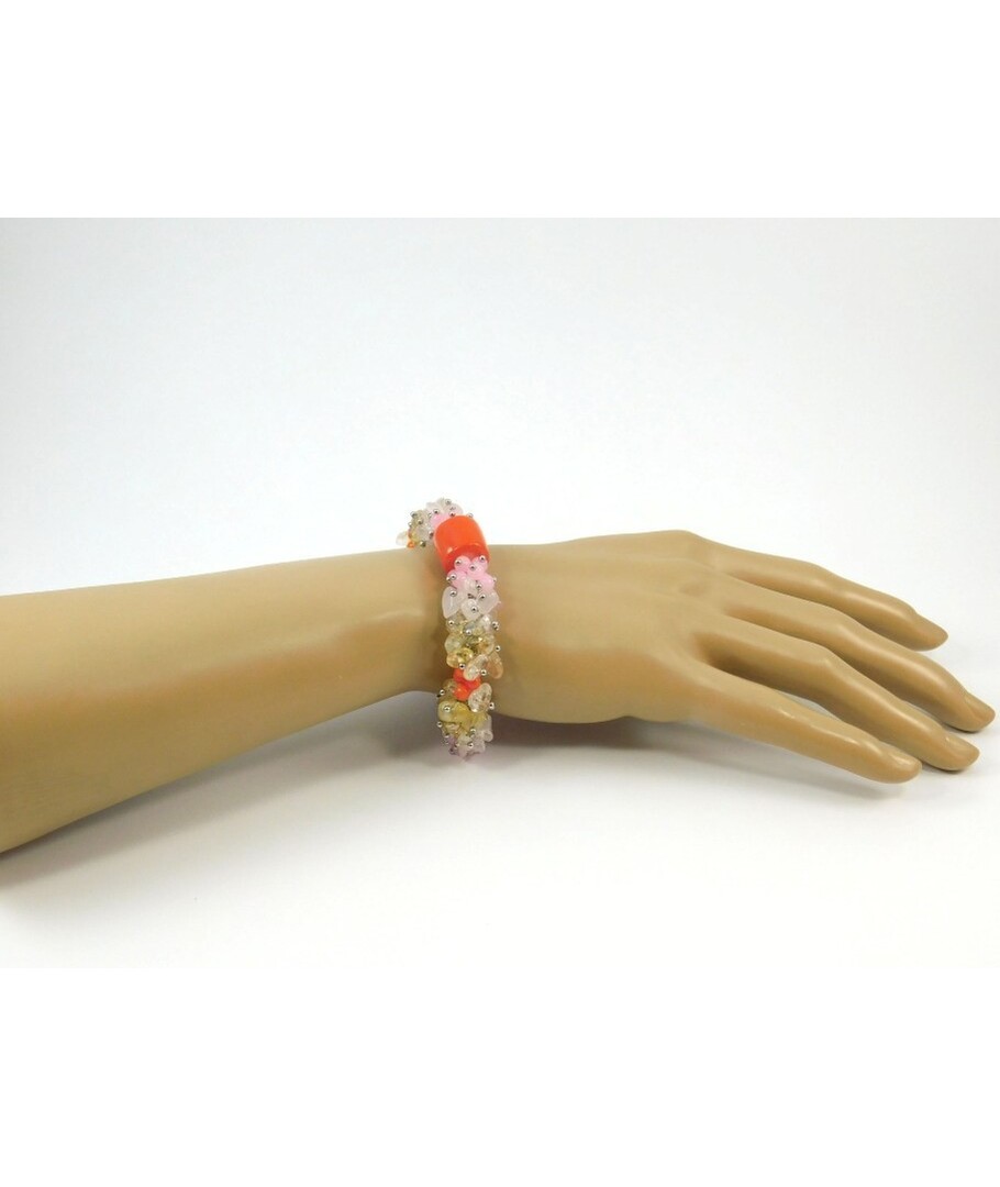 Exclusive bracelet, Coral, Citrine, Rose quartz