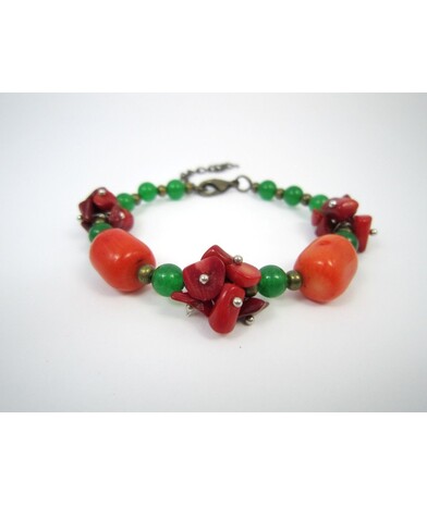 Exclusive bracelet from Coral "Autumn berries", Coral, Chrysoprase