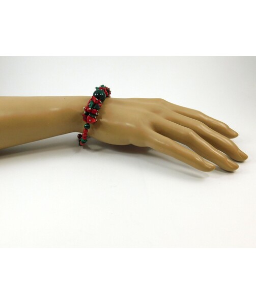 Exclusive bracelet "Poinsettia", Malachite, Coral