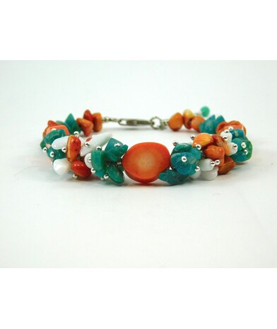 Exclusive bracelet "Forest Rowan", Amazonite, Coral, Agate