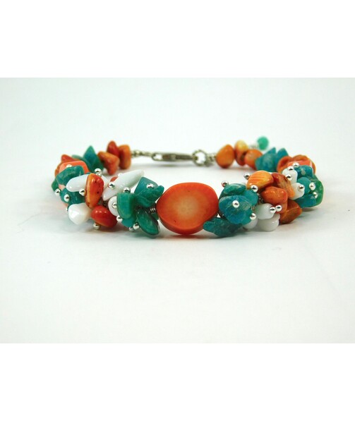 Exclusive bracelet "Forest Rowan", Amazonite, Coral, Agate