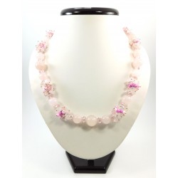 Эксклюзивное ожерелье "Цветущий рай" Розовый кварц