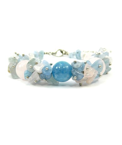 Exclusive bracelet "Frost", Aquamarine, Rose quartz