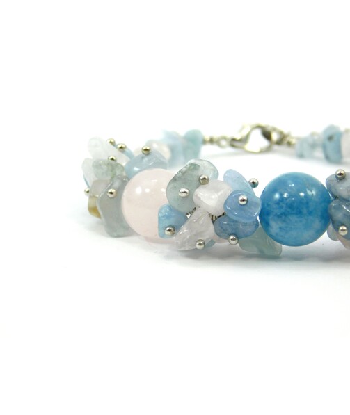 Exclusive bracelet "Frost", Aquamarine, Rose quartz