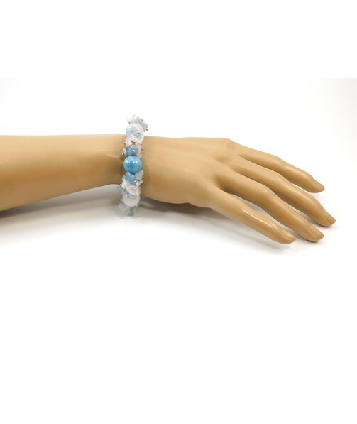 Exclusive bracelet "Frost", Aquamarine, Rose quartz