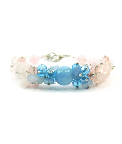 Exclusive bracelet "Flowering Hydrangea", Aquamarine, Rose Quartz