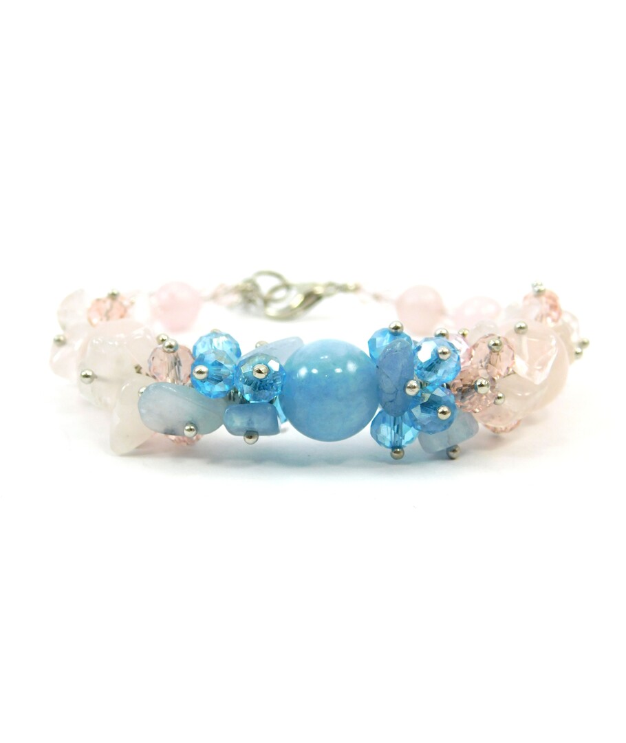 Exclusive bracelet "Flowering Hydrangea", Aquamarine, Rose Quartz