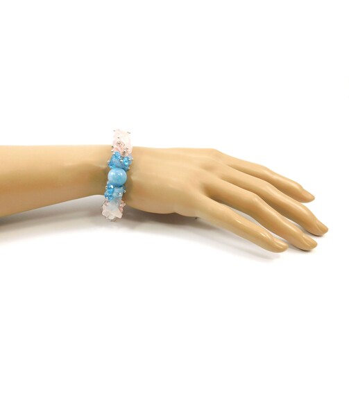 Exclusive bracelet "Flowering Hydrangea", Aquamarine, Rose Quartz