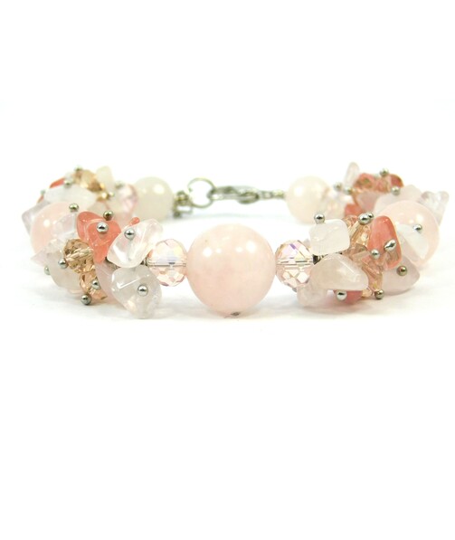 Exclusive bracelet "Carolina", Rose Quartz, Chalcedony