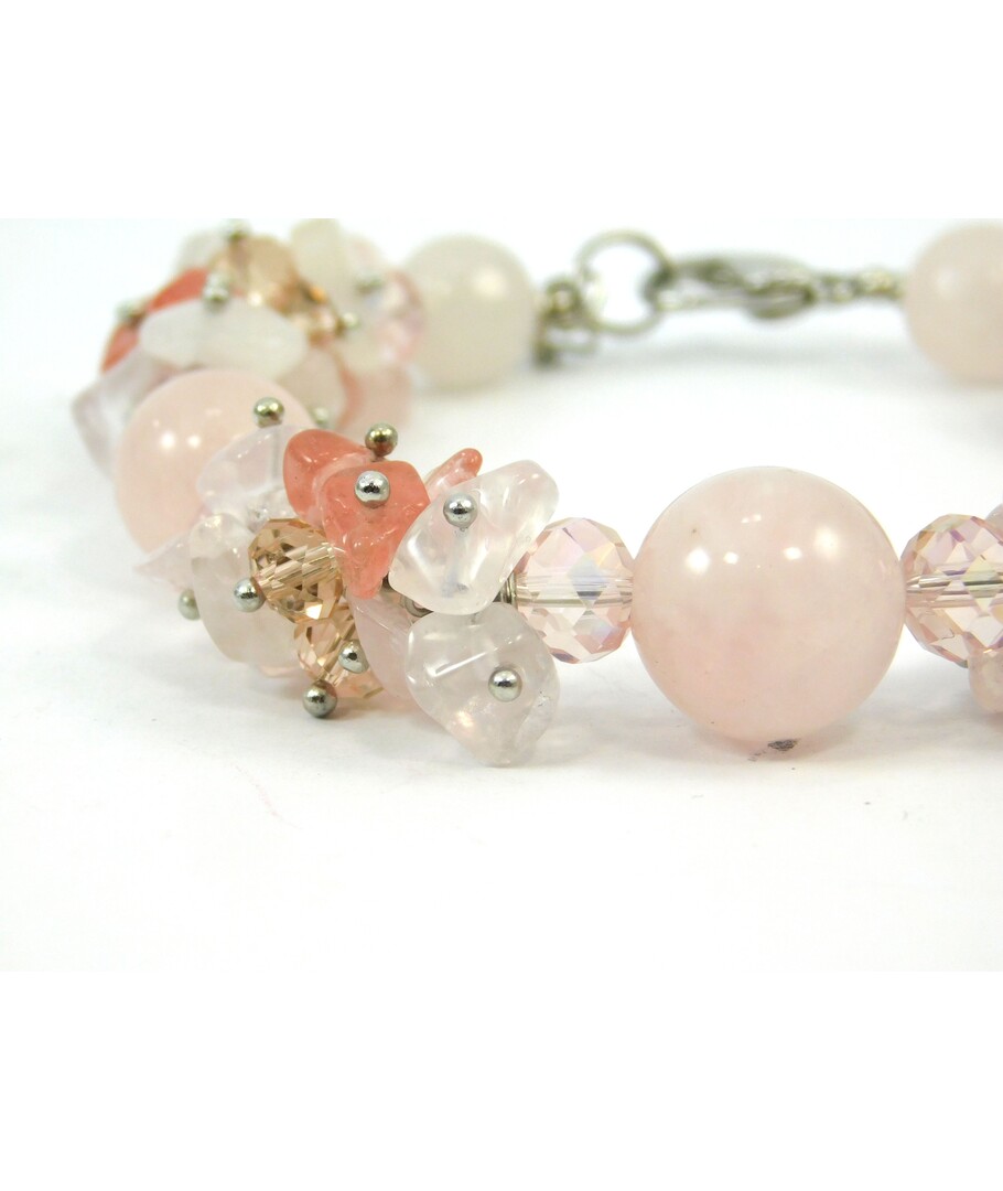 Exclusive bracelet "Carolina", Rose Quartz, Chalcedony