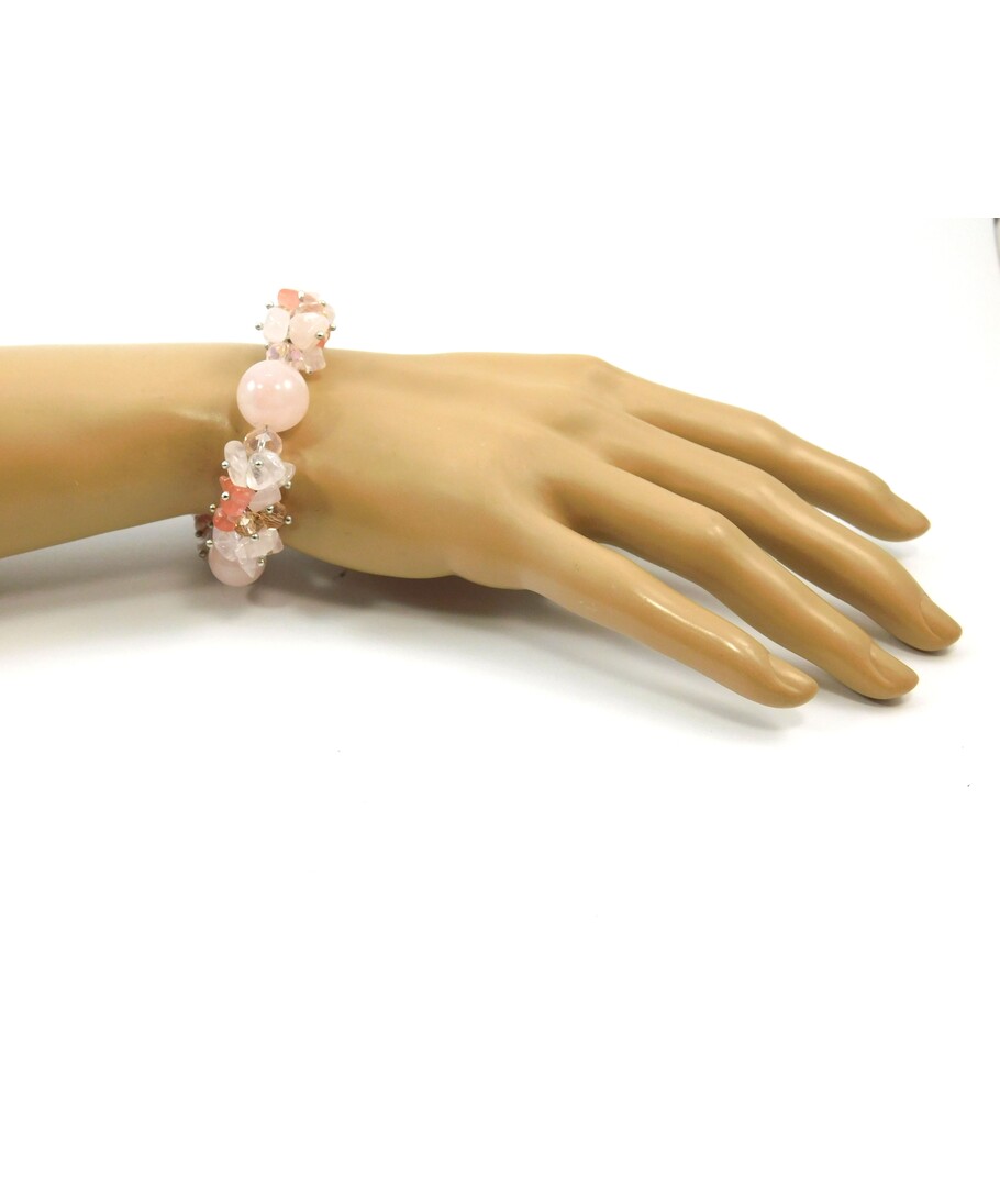 Exclusive bracelet "Carolina", Rose Quartz, Chalcedony