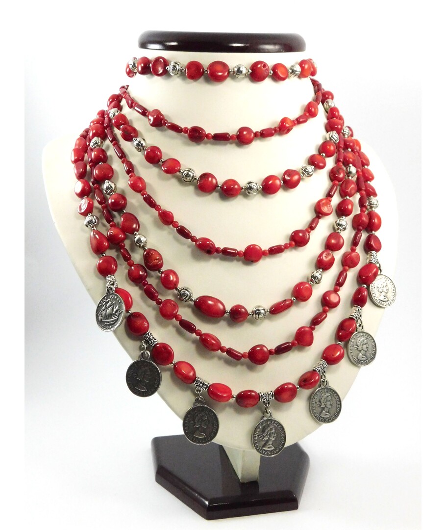 Exclusive necklace "Coral dowry 7" Coral (Collection "Ethnica")