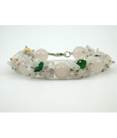 Exclusive bracelet "Spring", Rose Quartz, Malachite