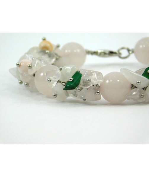 Exclusive bracelet "Spring", Rose Quartz, Malachite