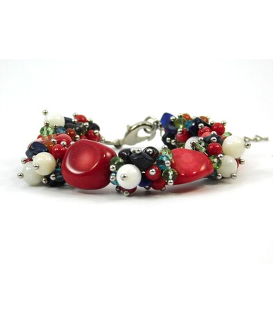 Exclusive Bracelet Coral, Agate, Lapis lazuli