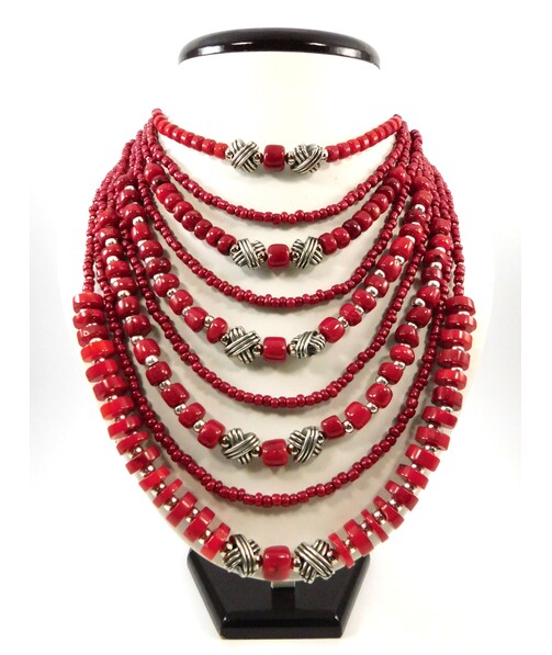 Exclusive necklace "Nine-row" Coral ("Ethnic" Collection)