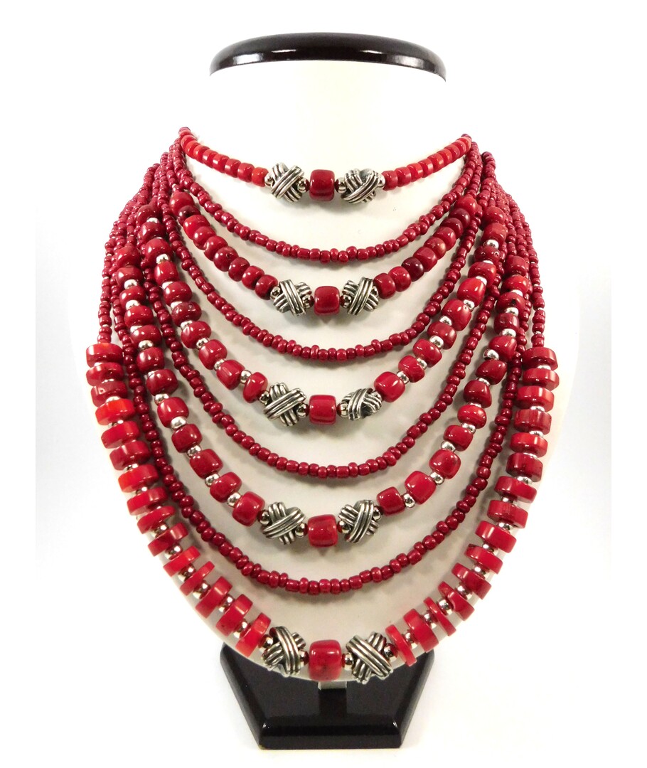 Exclusive necklace "Nine-row" Coral ("Ethnic" Collection)