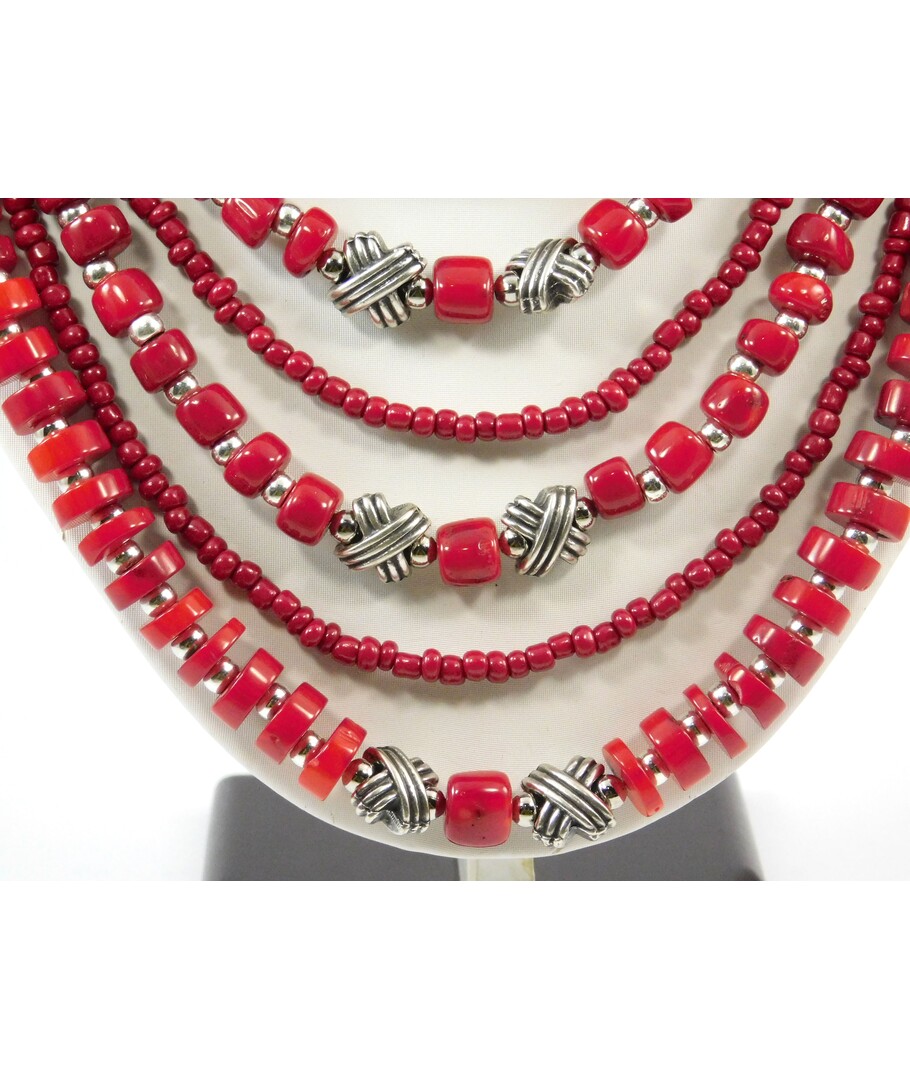 Exclusive necklace "Nine-row" Coral ("Ethnic" Collection)