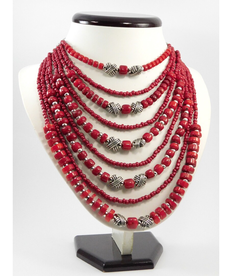 Exclusive necklace "Nine-row" Coral ("Ethnic" Collection)