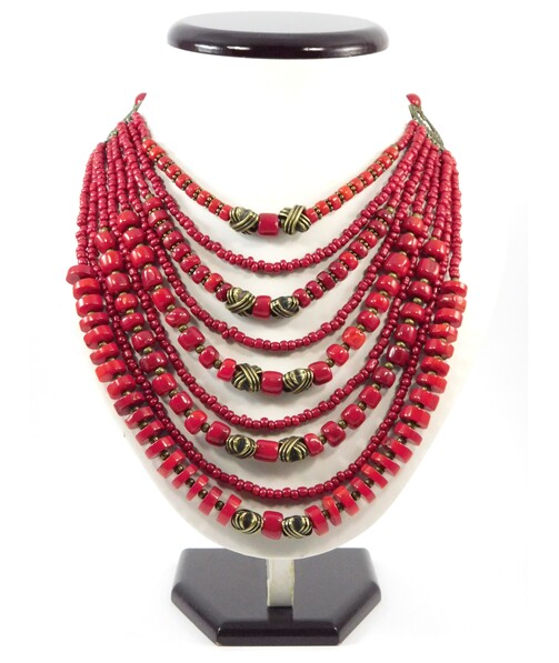 Exclusive necklace "Nine-row" Coral ("Ethnic" Collection)