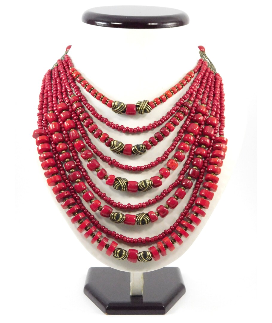 Exclusive necklace "Nine-row" Coral ("Ethnic" Collection)