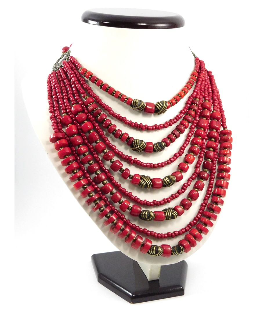 Exclusive necklace "Nine-row" Coral ("Ethnic" Collection)