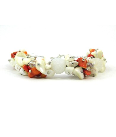 Exclusive bracelet Agate frosty, Coral, Mother of pearl