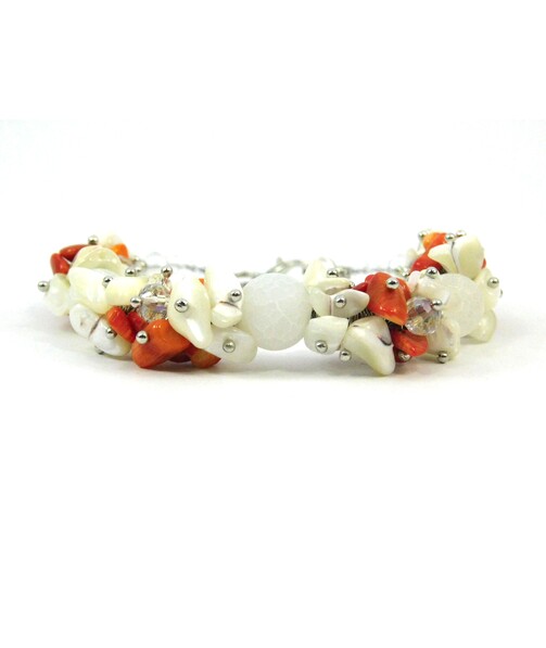 Exclusive bracelet Agate frosty, Coral, Mother of pearl