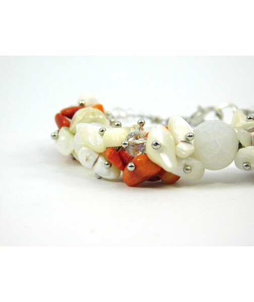 Exclusive bracelet Agate frosty, Coral, Mother of pearl