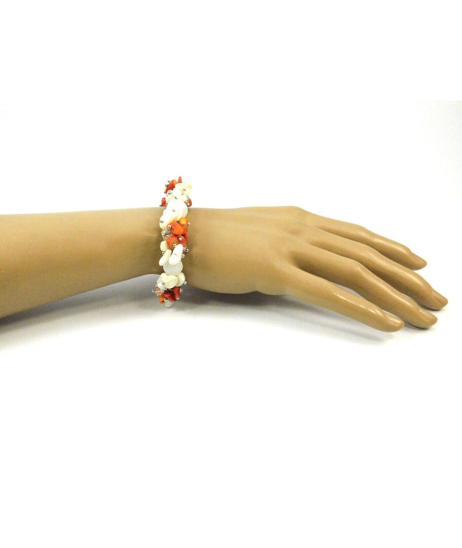 Exclusive bracelet Agate frosty, Coral, Mother of pearl