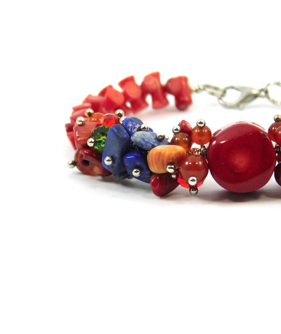 Exclusive bracelet "Legend of the Carpathians" Coral, lapis lazuli