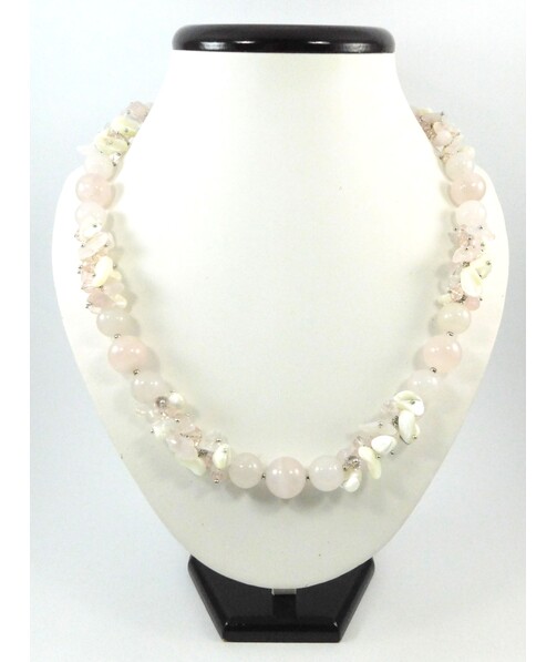 Exclusive necklace "Pink Azalea" Rose Quartz, Mother of Pearl