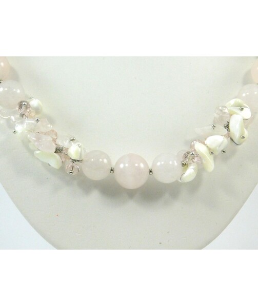 Exclusive necklace "Pink Azalea" Rose Quartz, Mother of Pearl