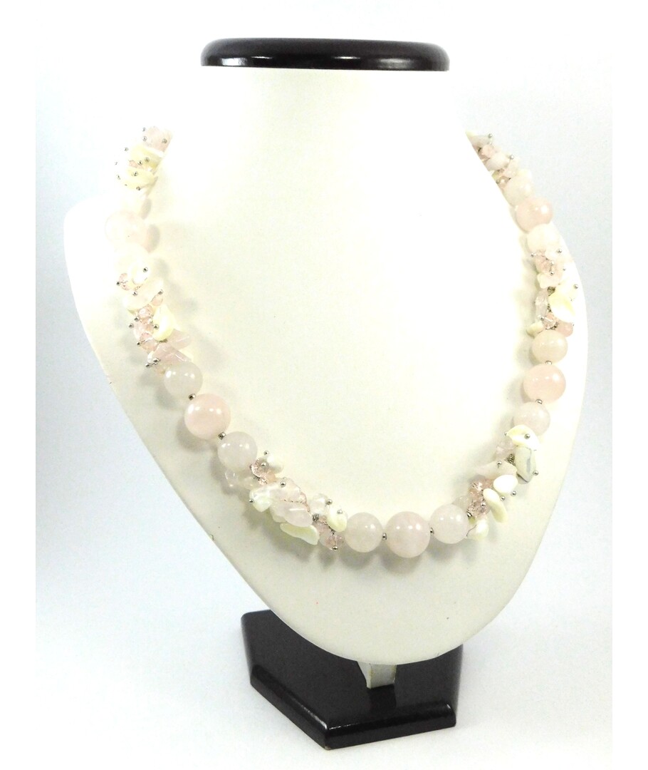 Exclusive necklace "Pink Azalea" Rose Quartz, Mother of Pearl