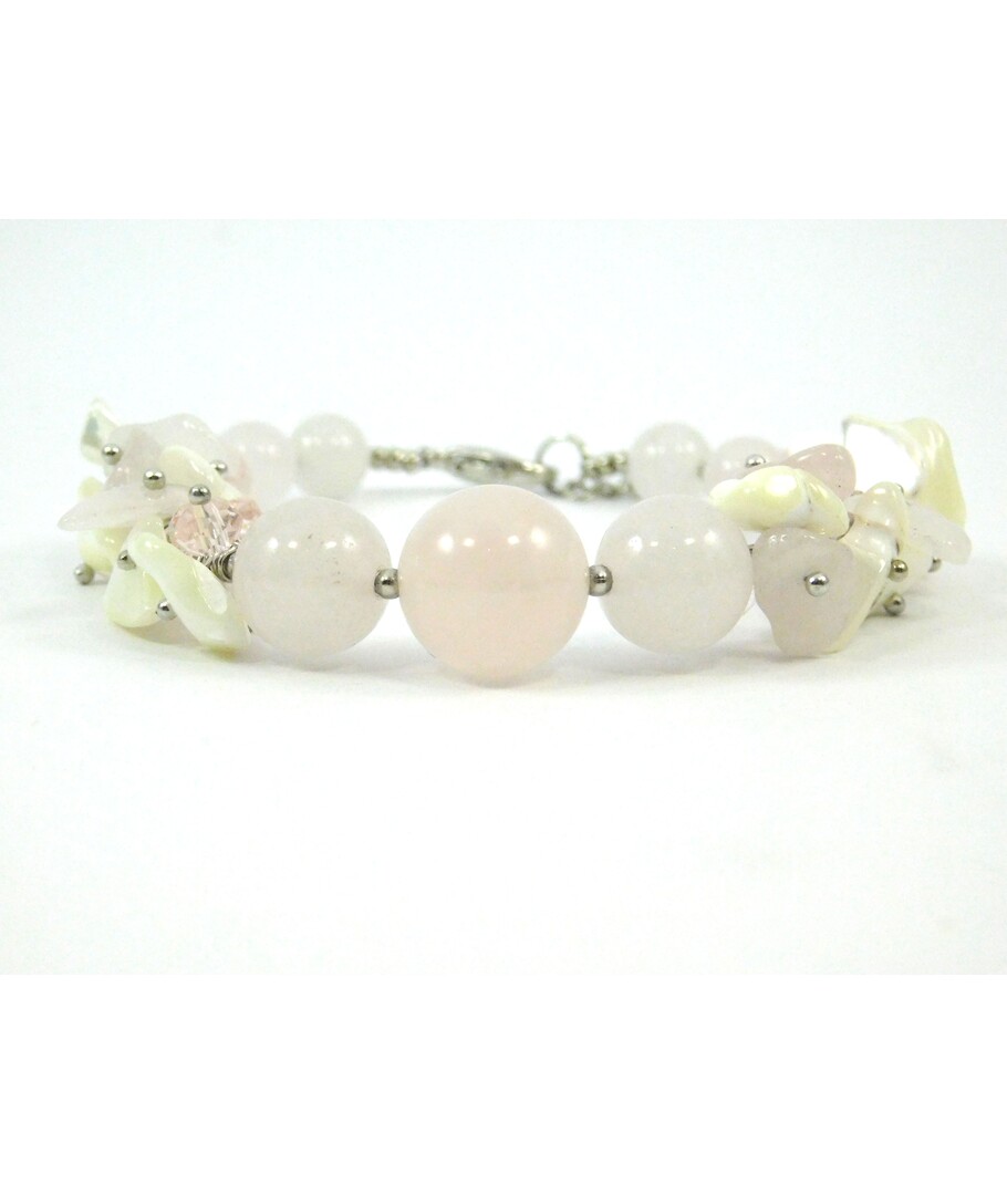 Exclusive bracelet "Pink Azalea" Rose Quartz, Mother of Pearl