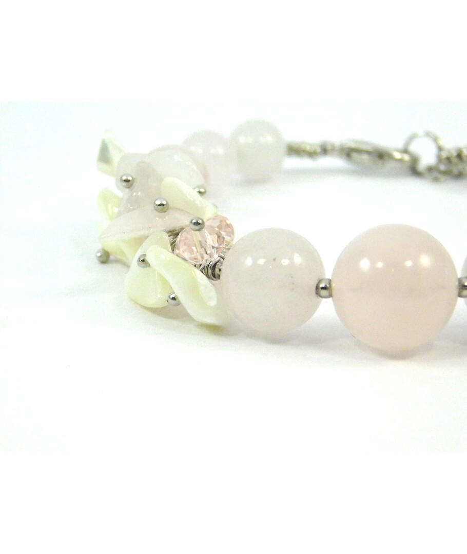 Exclusive bracelet "Pink Azalea" Rose Quartz, Mother of Pearl