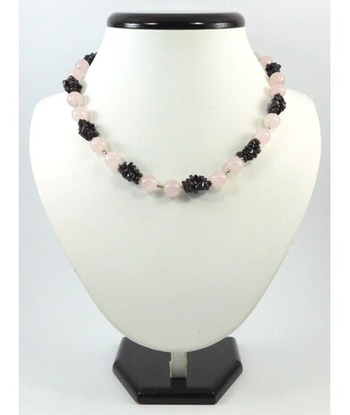 Exclusive necklace "Magic Dahlia" Rose Quartz, Garnet