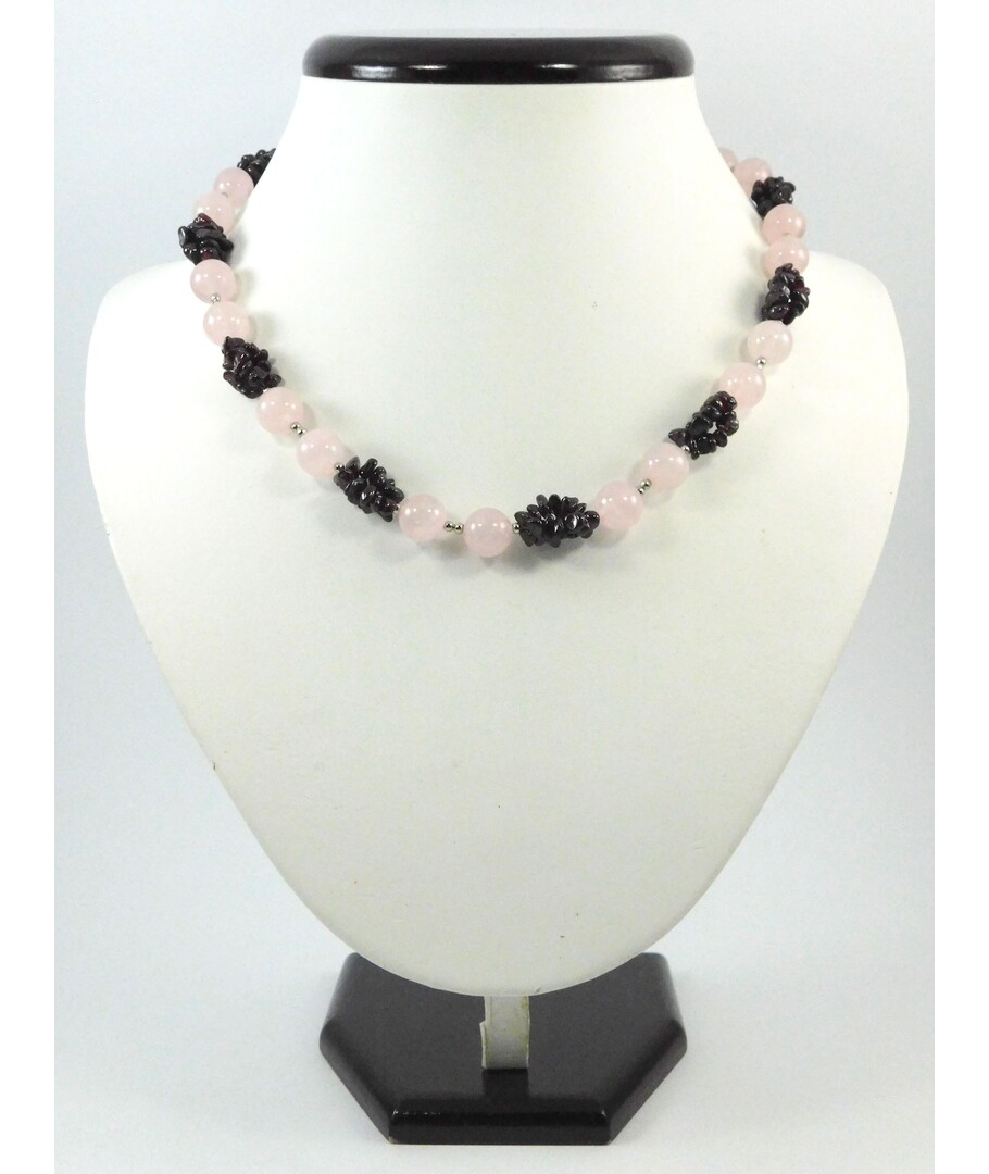 Exclusive necklace "Magic Dahlia" Rose Quartz, Garnet